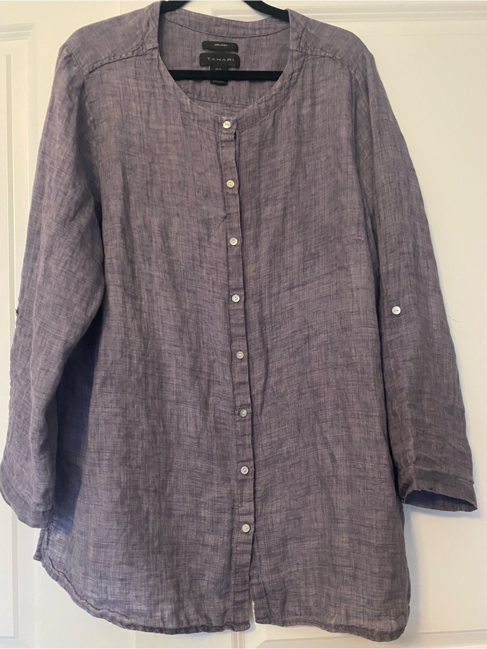 Tahari 100% linen blue tunic top